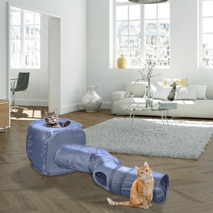 Collapsible cat tunnel with cat cave