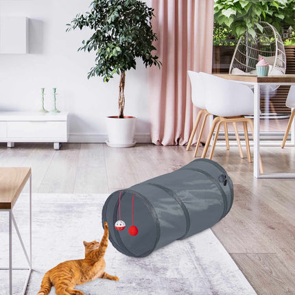 Collapsible cat tunnel with toys