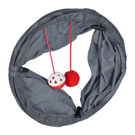 Collapsible cat tunnel with toys
