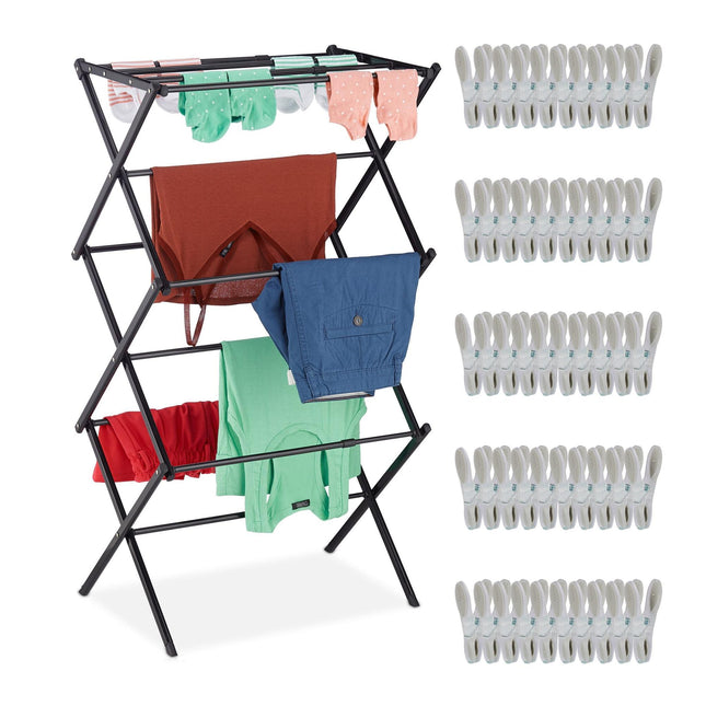 Collapsible clothes hanger with 50 clips