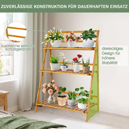 Zusammenklappbarer Pflanzenständer aus Bambus 3-stufiges Leiterregal 70 x 38 x 95,5 cm Natur