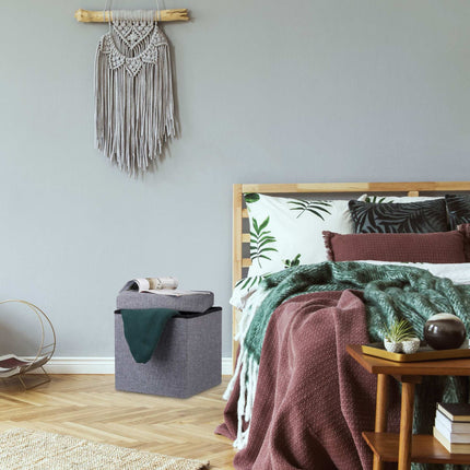 Collapsible stool with linen fabric storage