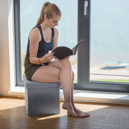 Collapsible stool with linen fabric storage