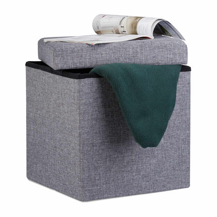 Collapsible stool with linen fabric storage