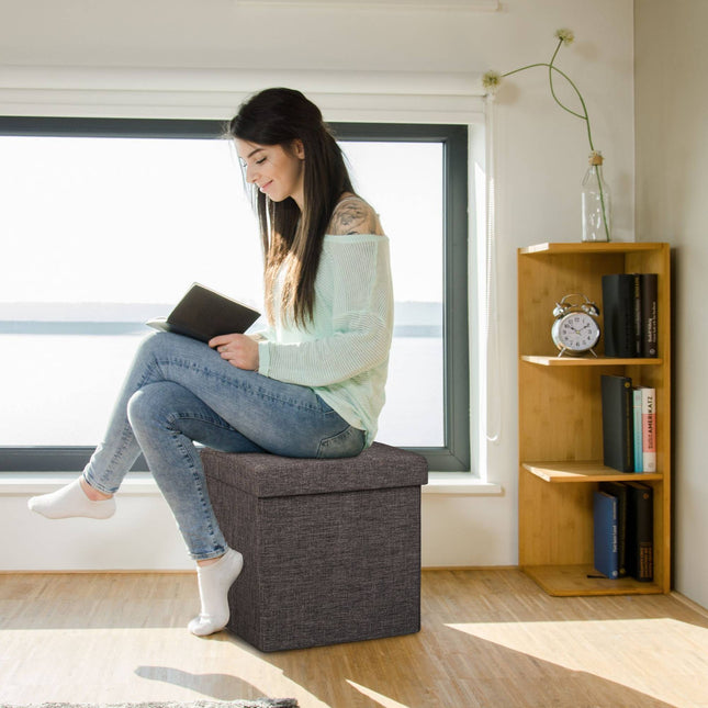 Klappbarer Hocker mit Stauraum aus Leinenstoff