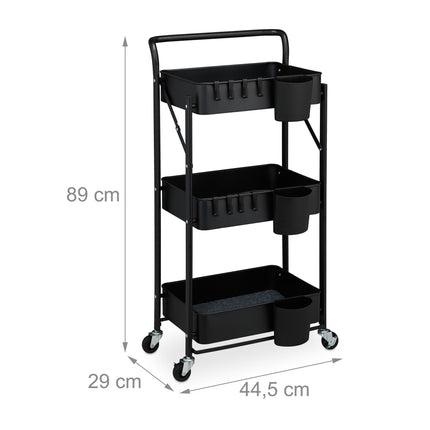 Collapsible trolley with 3 shelves