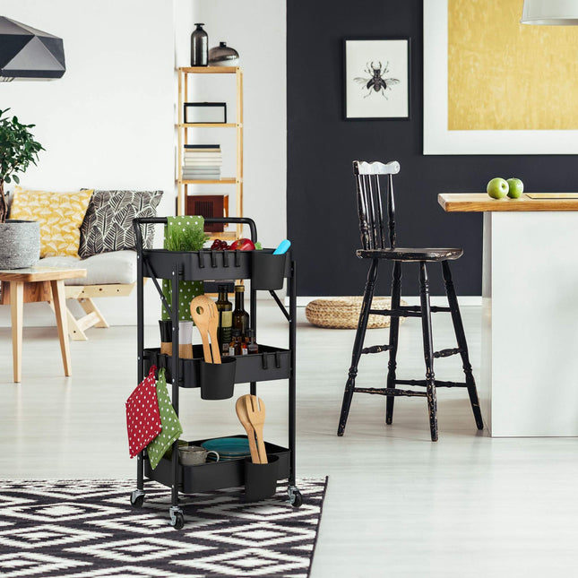 Collapsible trolley with 3 shelves