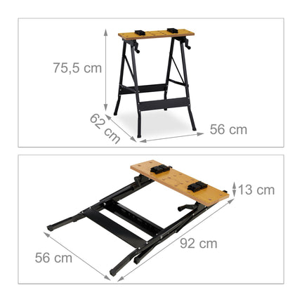 Établi pliable avec mâchoires de serrage