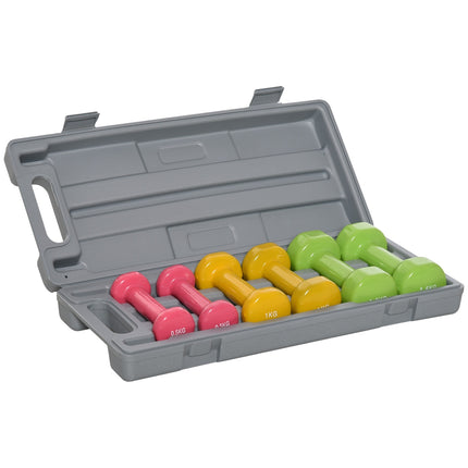 Buntes Hantelset aus Stahl mit Koffer – 6 Gewichte für Fitness