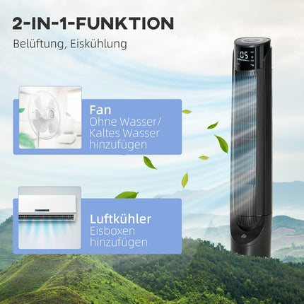 Kolomventilator Torenventilator Luchtkoeler 2-in-1 - 4 standen 3 snelheden, afstandsbediening, timer, draaibaar - Zwart Aosom