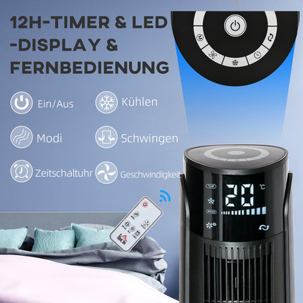 Kolomventilator Torenventilator Luchtkoeler 2-in-1 - 4 standen 3 snelheden, afstandsbediening, timer, draaibaar - Zwart Aosom