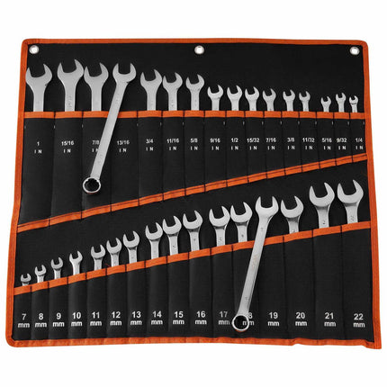 Combination Wrench Set, 32-Piece SAE Metric, 12-Point