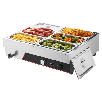 Commercial Bain Marie Food Warmer, 1500W, 6-Pan