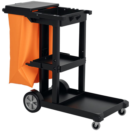 Commercial Cleaning Cart with 3 Shelves and Waste Bag