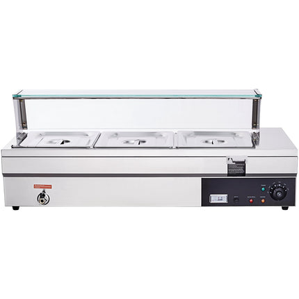 Commercial Countertop Food Warmer, 3 x 12 Qt, Glass Shield