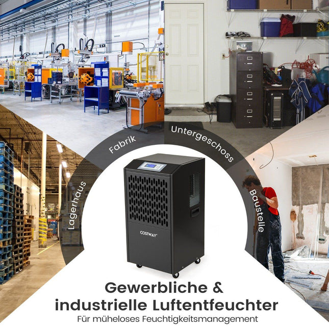 Gewerblicher Luftentfeuchter, 118L/Tag, automatische Entleerung, 4 Rollen