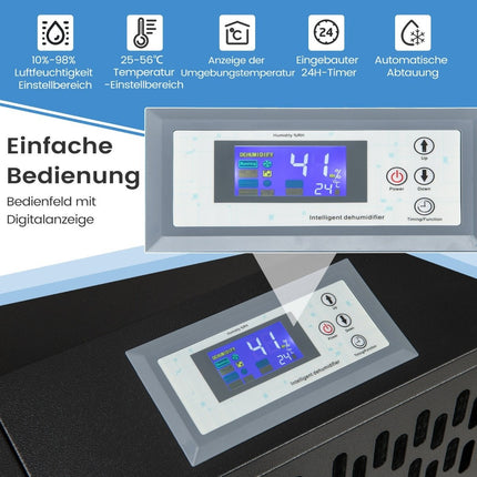 Gewerblicher Luftentfeuchter, 118L/Tag, automatische Entleerung, 4 Rollen