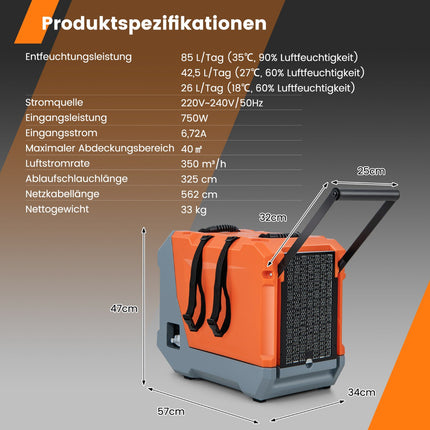 Kommerzieller Luftentfeuchter 85L-Tag, Pumpe, 24-Stunden-Timer