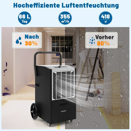 Commercial Dehumidifier with Pump, 66L/Day, 418㎡ Coverage
