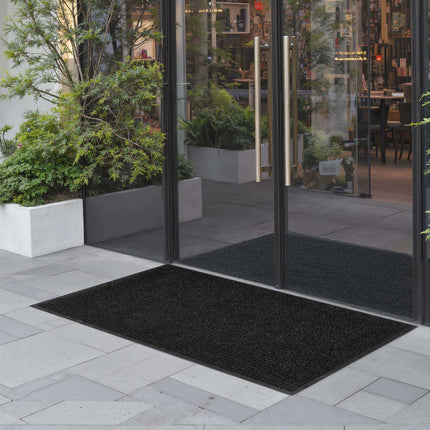 Commercial Door Mat 5 x 3 ft, Grey, Non-Slip PVC Backing