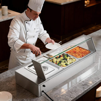 Commercial Food Warmer, 1500W, Stainless Steel, 3 Half Pans