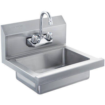 Commercial Hand Sink With Faucet, Wall-Mount, 17 x 12.8 In