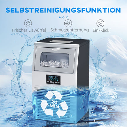 Commercial ice machine, 30 kg/24h, self-cleaning stainless steel