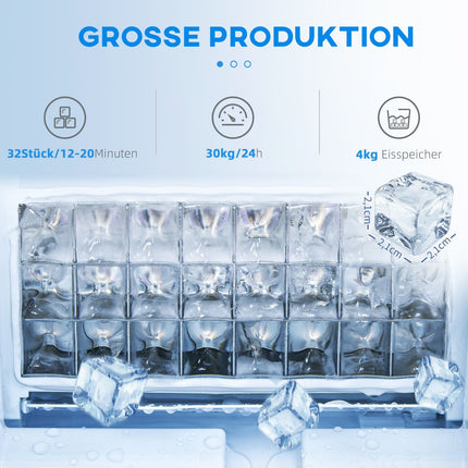 Commercial ice machine, 30 kg/24h, self-cleaning stainless steel