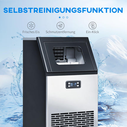Commercial Ice Maker, 45kg/Day, Stainless Steel, LCD Display