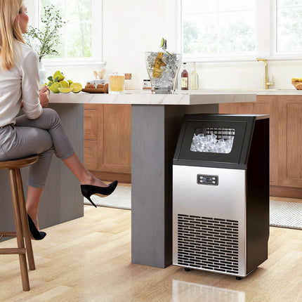 Commercial Ice Maker, 45kg/Day, Stainless Steel, LCD Display