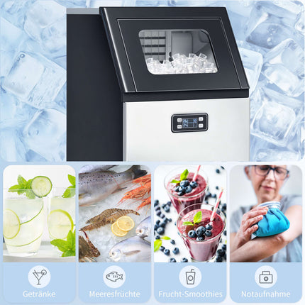Commercial Ice Maker, 45kg/Day, Stainless Steel, LCD Display