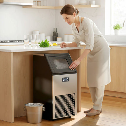 Commercial Ice Maker, 45kg/Day, Stainless Steel, LCD Display