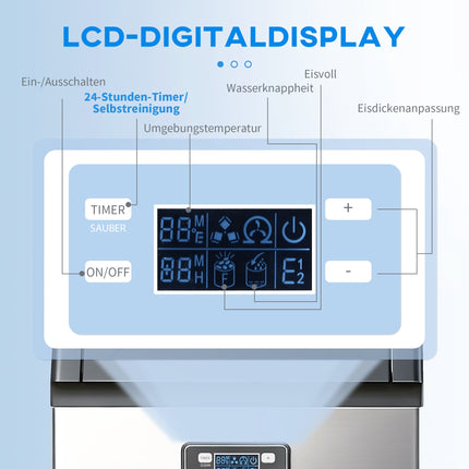 Commercial Ice Maker, 45kg/Day, Stainless Steel, LCD Display