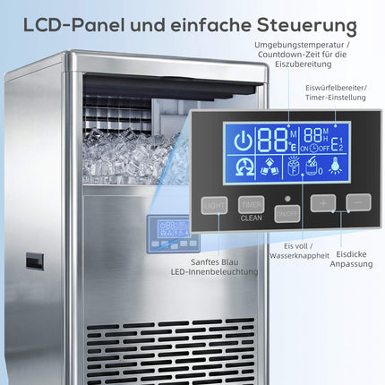 Gewerblicher Eisbereiter, 45kg/Tag, Edelstahl, LCD-Bedienfeld