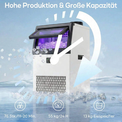 Kommerzieller Eiswürfelbereiter, 5 kg/24 h, Edelstahl, 13 kg Speicher