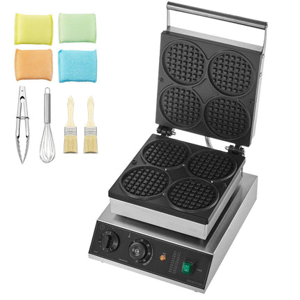 Commercial Waffle Maker, 4-Round, 1750W, Timer Control