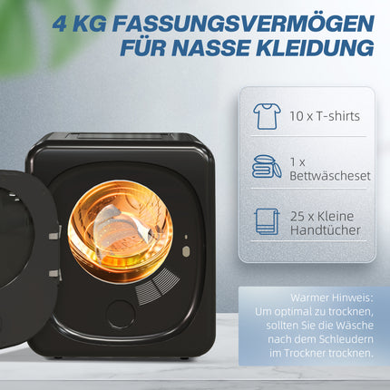 Kompakter 4 kg Ablufttrockner mit UV-Sterilisation, Schwarz