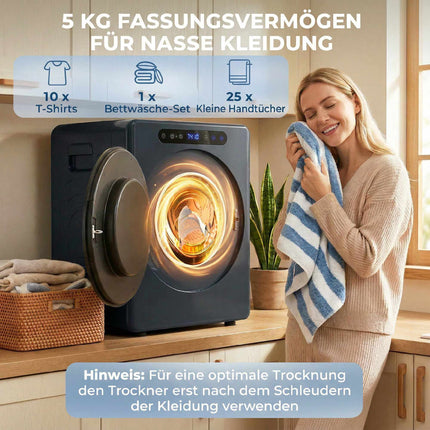 Kompakter 5-kg-Frontlader-Wäschetrockner mit Edelstahltrommel, 1000 W