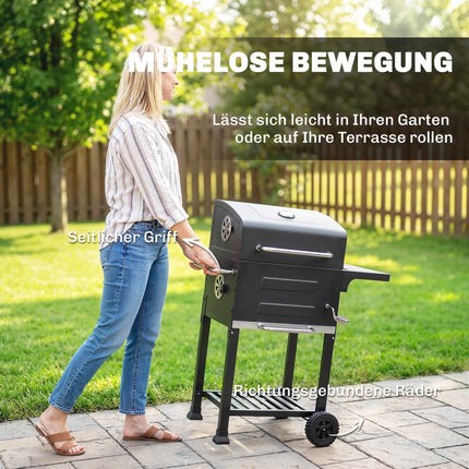 Kompakter Holzkohlegrill mit Thermometer und Seitenablage