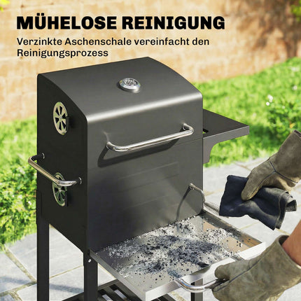 Kompakter Holzkohlegrill mit Thermometer und Seitenablage