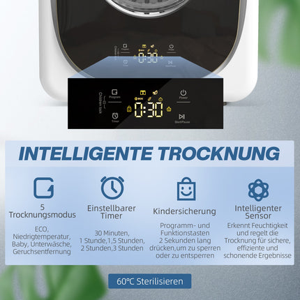 Kompakter Wäschetrockner, 4 kg Fassungsvermögen, 5 Programme, Timer