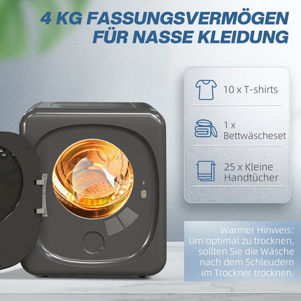 Kompakter Wäschetrockner mit UV-Sterilisation, 4 kg Fassungsvermögen