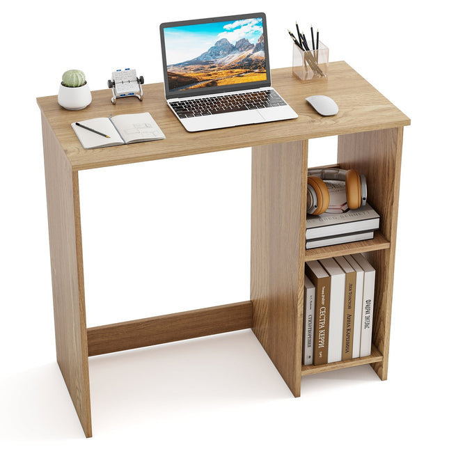 Kompakter Schreibtisch mit 2 Ablagen, 80x40x74 cm, Naturholz