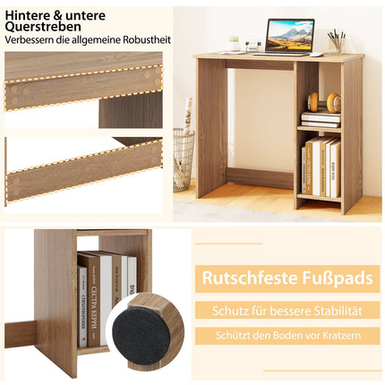 Kompakter Schreibtisch mit 2 Ablagen, 80x40x74 cm, Naturholz