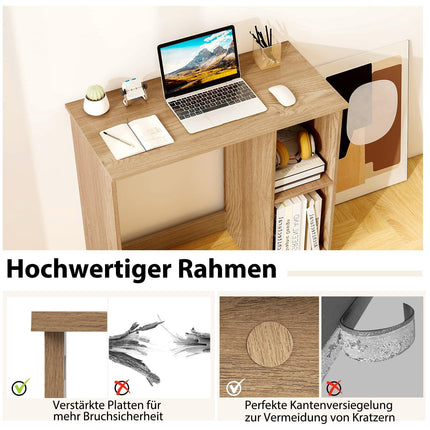 Kompakter Schreibtisch mit 2 Ablagen, 80x40x74 cm, Naturholz