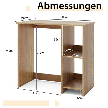Kompakter Schreibtisch mit 2 Ablagen, 80x40x74 cm, Naturholz