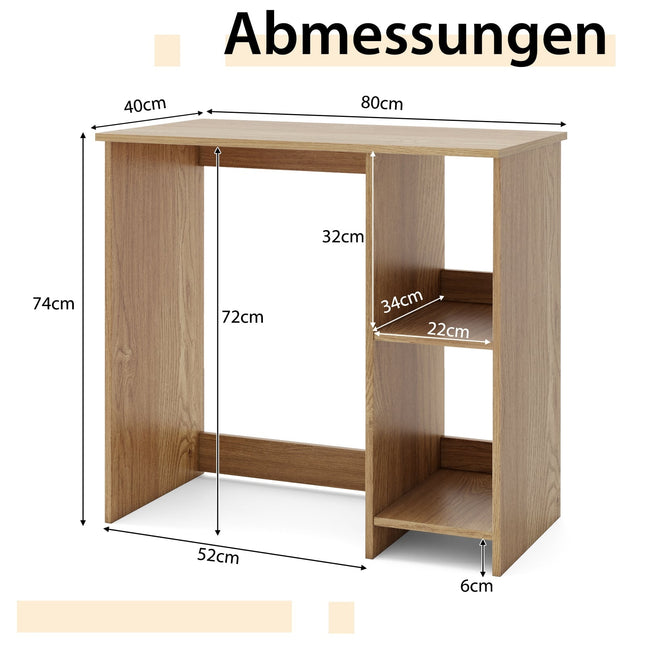 Kompakter Schreibtisch mit 2 Ablagen, 80x40x74 cm, Naturholz