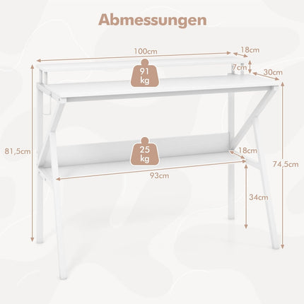 Kompakter Schreibtisch mit Monitorständer, Regal, Weiß, 100x50 cm