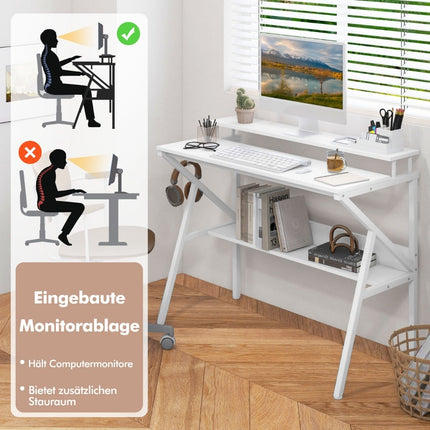 Kompakter Schreibtisch mit Monitorständer, Regal, Weiß, 100x50 cm