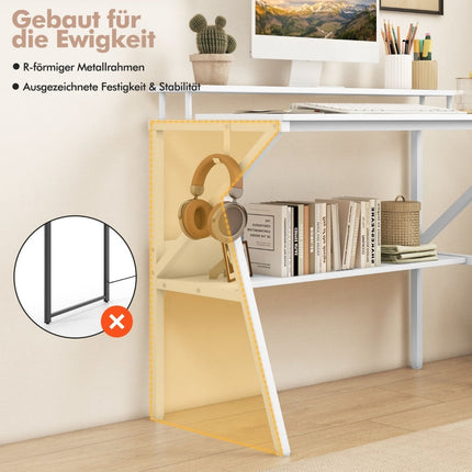 Kompakter Schreibtisch mit Monitorständer, Regal, Weiß, 100x50 cm